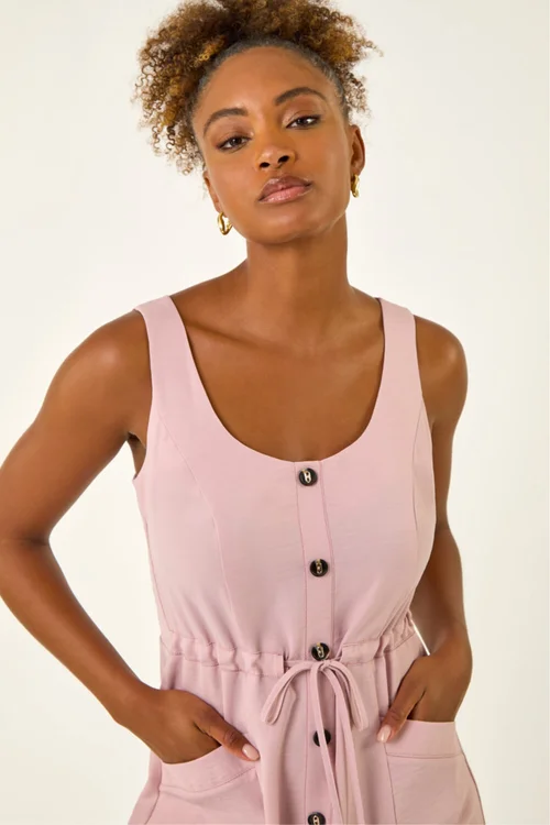 Roman Light Pink Buttoned Tie Waist Midi Dress - 18 Image 4