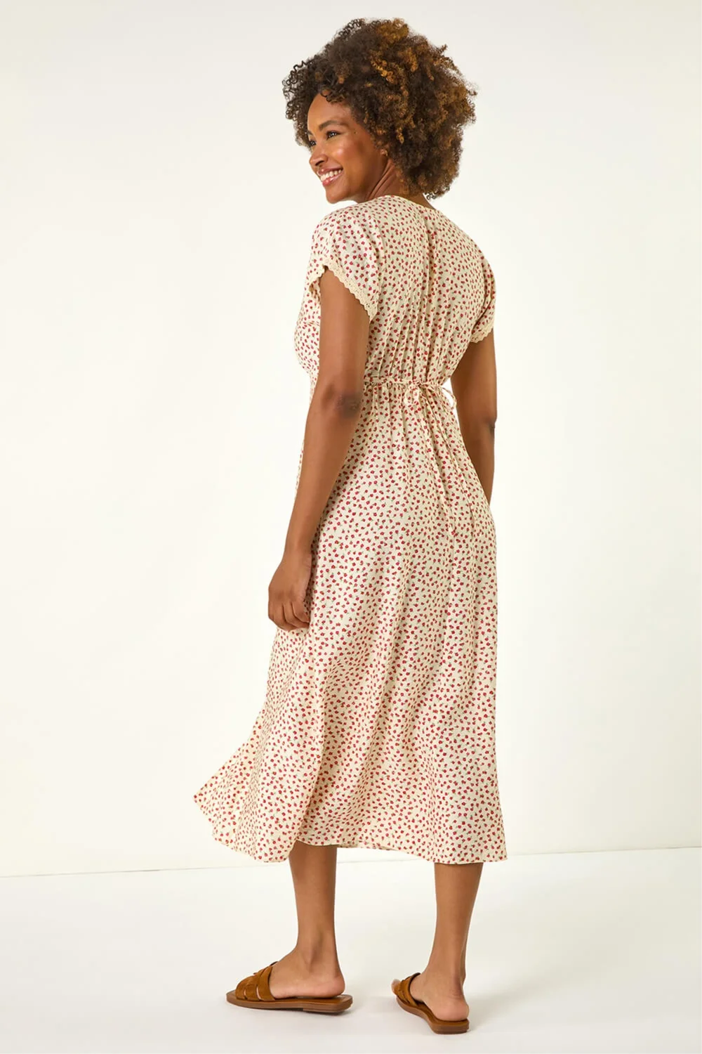 Roman Light Pink Ditsy Lace Trim Midi Dress - 18 Image 3