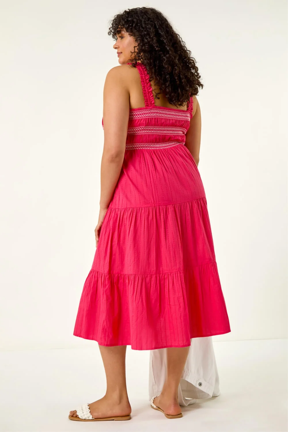 Roman Pink Curve Strappy Shirred Midi Dress - 20 Image 3