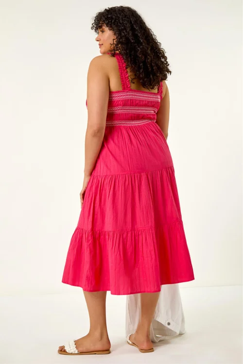 Roman Pink Curve Strappy Shirred Midi Dress - 20 Image 3