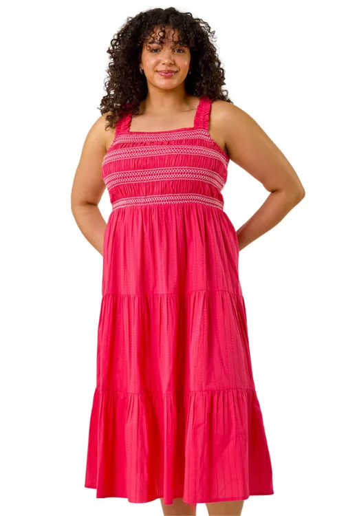 Roman Pink Curve Strappy Shirred Midi Dress - 20 Image 1
