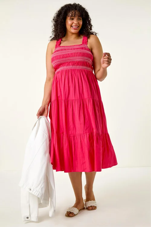 Roman Pink Curve Strappy Shirred Midi Dress - 20 Image 2