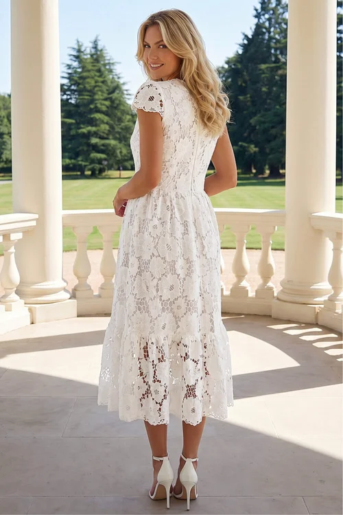 Roman White Crochet Floral Lace Midi Dress - 14 | Matalan Roman White Crochet Floral Lace Midi Dress - 14 | Matalan
