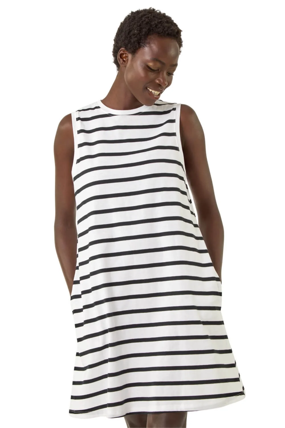 Roman White Stripe Jersey A-Line Dress - 22 Roman White Stripe Jersey A-Line Dress - 22
