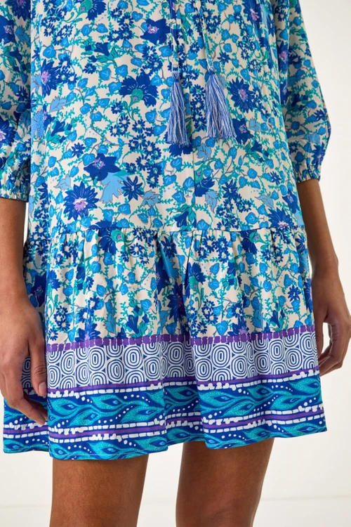 Roman Blue Floral Print Border Smock Dress - 18 Image 4
