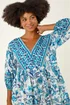 Roman Blue Floral Border Print Dress - 16 Image 4