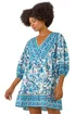 Roman Blue Floral Border Print Dress - 16 Image 1