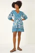 Roman Blue Floral Border Print Dress - 16 Image 2