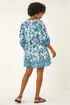 Roman Blue Floral Border Print Dress - 16 Image 3
