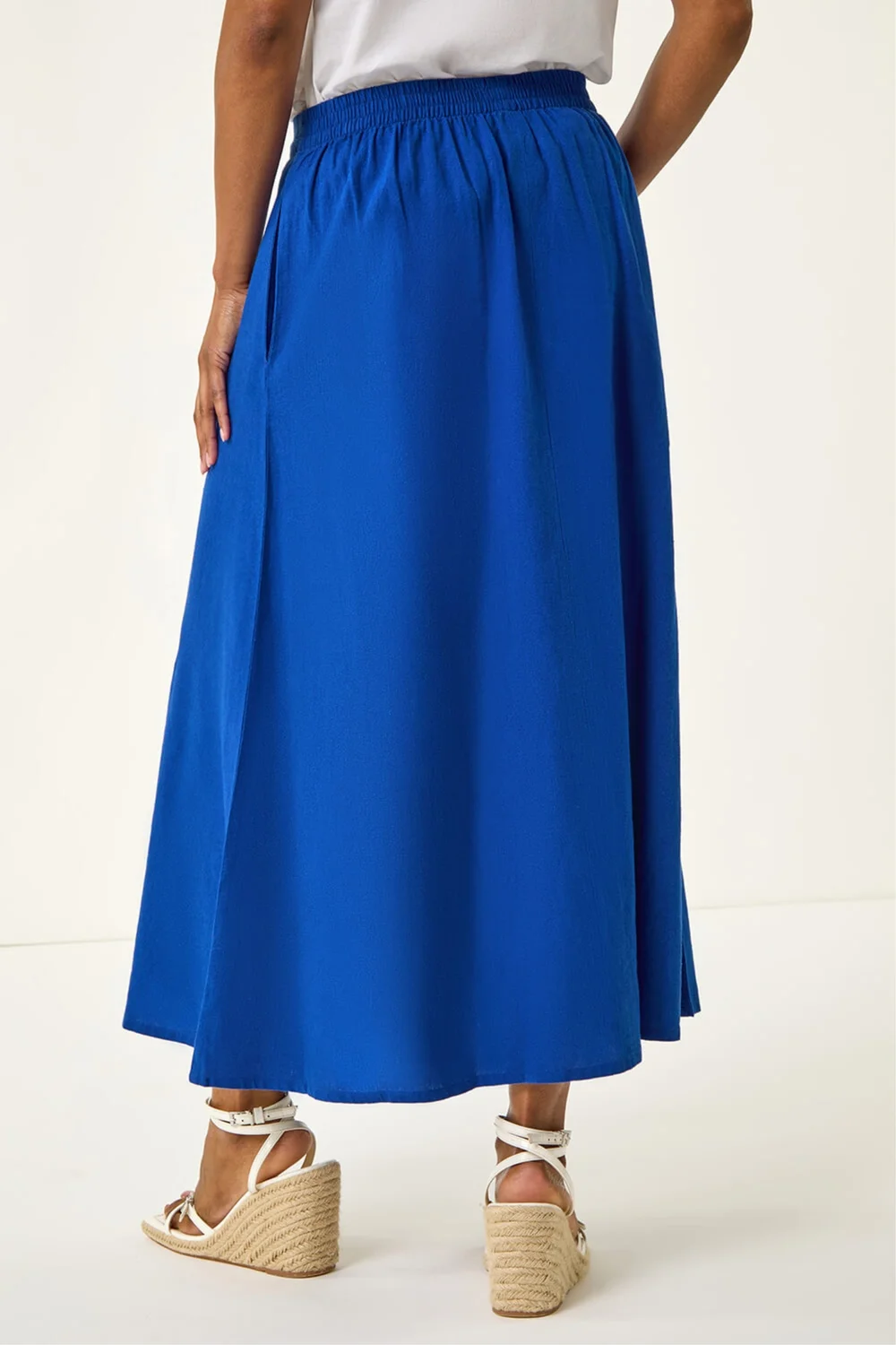 Roman Navy Linen Button Pencil Midi Skirt - Size 14 Image 4