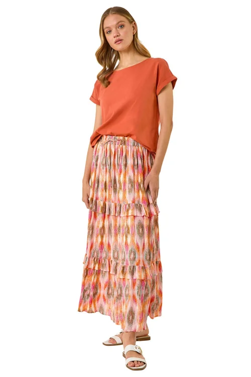 Roman Coral Diamond Contrast Foil Print Skirt - Size 10 Image 2