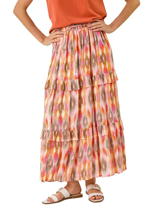 Roman Coral Diamond Contrast Foil Print Skirt - Size 10 Image 1