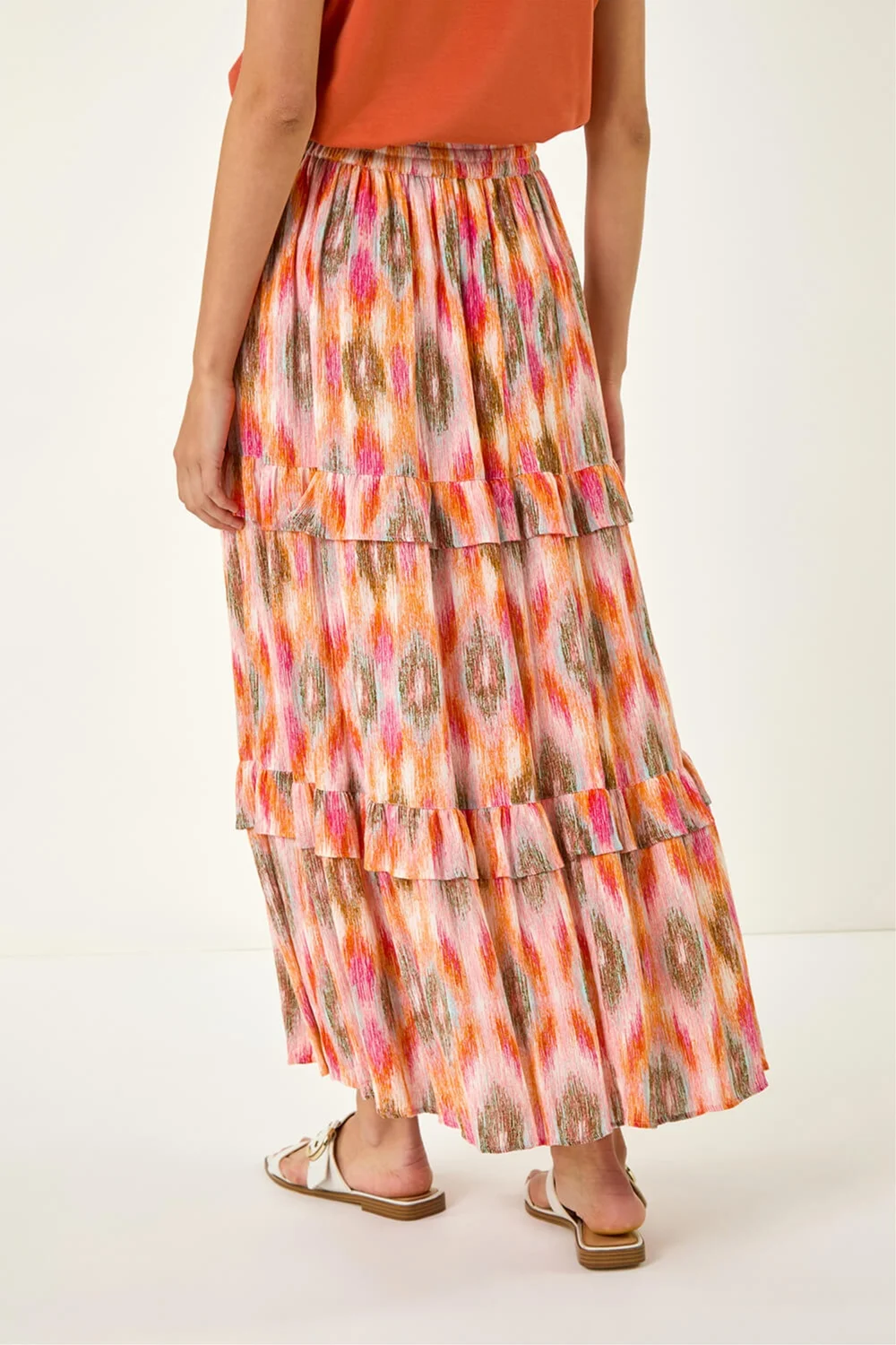 Roman Coral Diamond Contrast Foil Print Skirt - Size 10 Image 4