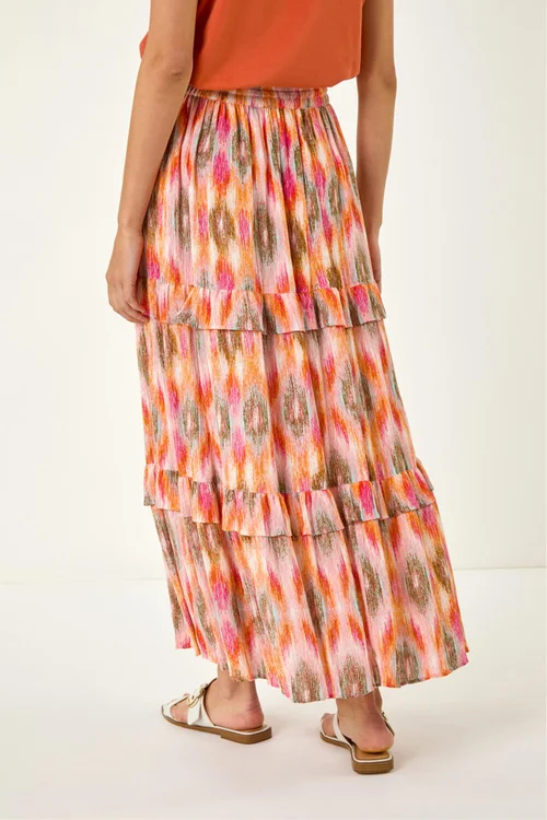 Roman Coral Diamond Contrast Foil Print Skirt - Size 10 Image 4