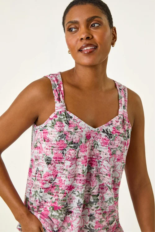 Roman Pink Burnout Floral Print Vest Top - 10 Image 4