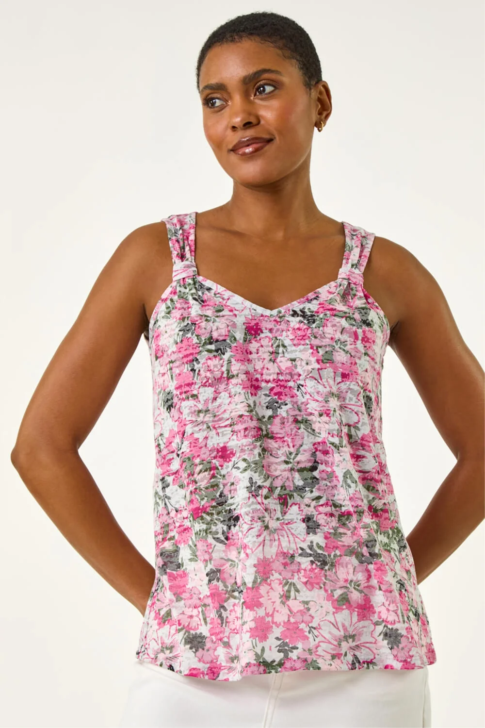 Roman Pink Burnout Floral Print Vest Top - 10 Image 1