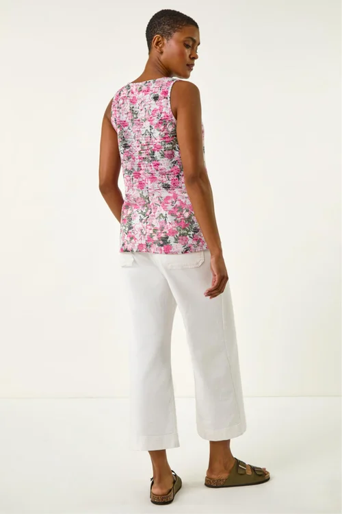 Roman Pink Burnout Floral Print Vest Top - 10 Image 3