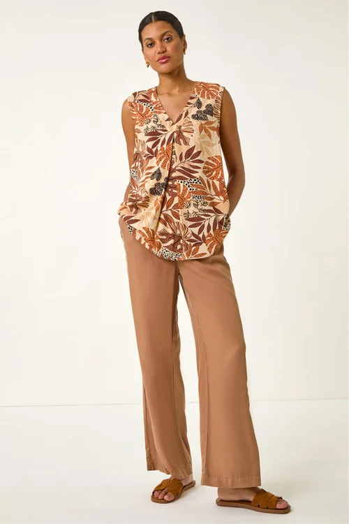 Roman Mocha Leaf V-neck Vest Top - 12 Image 2
