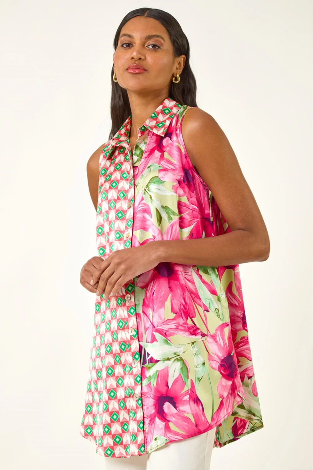 Roman Pink Mix & Match Print Longline Shirt - 12 Image 1