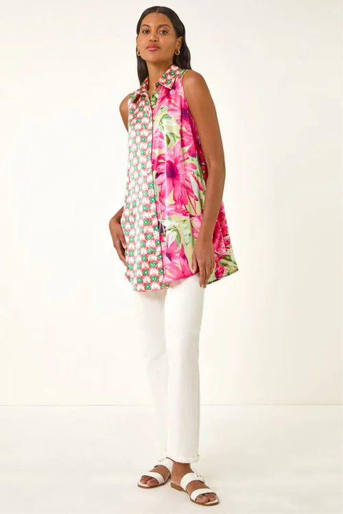 Roman Pink Mix & Match Print Longline Shirt - 12 Image 3