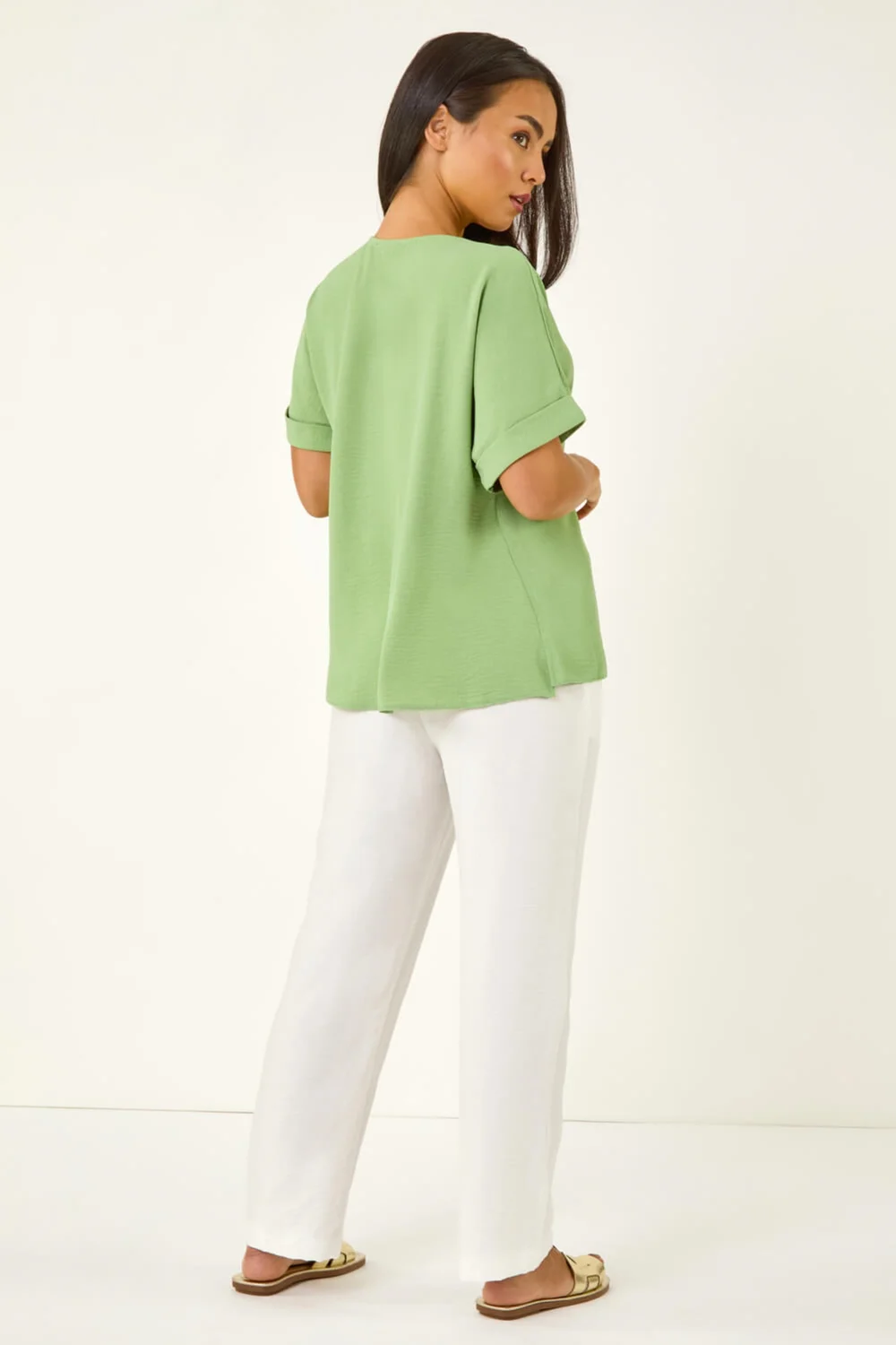 Roman Green Petite One Buttoned V-Neck Top - Size 14 Image 4