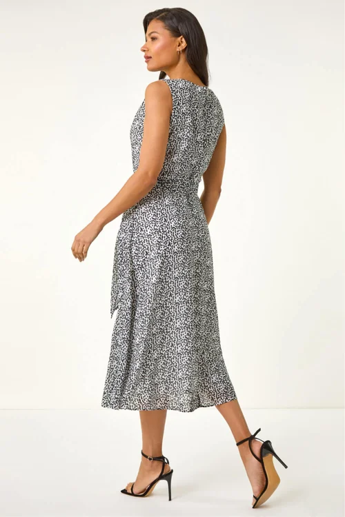 Roman White Spot Print Pleated Midi Dress - 12 Image 3