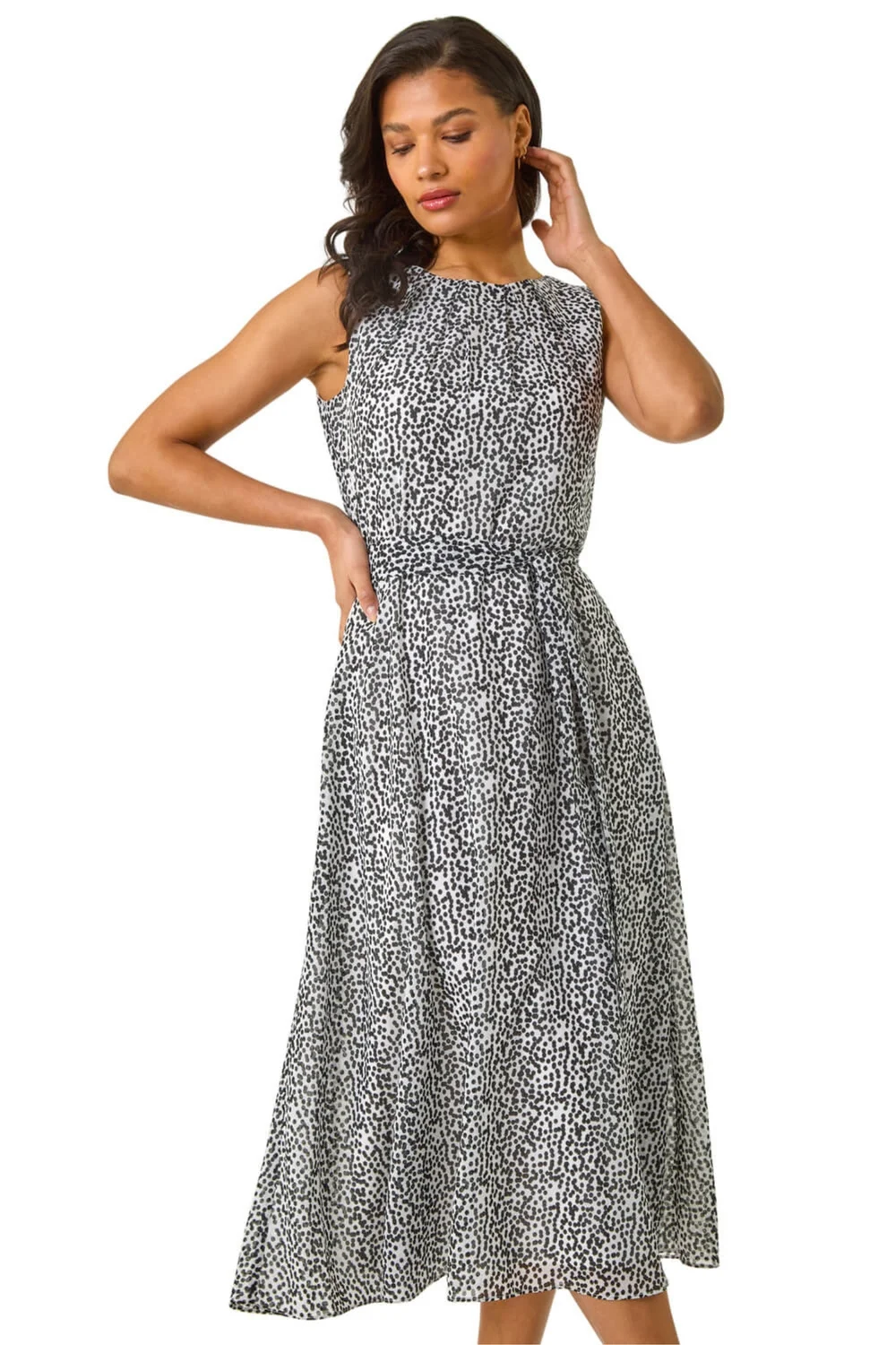 Roman White Spot Print Pleated Midi Dress - 12 Image 1