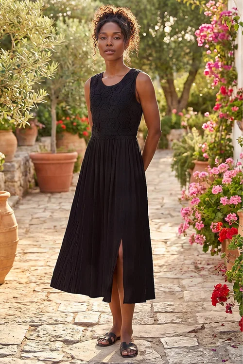 Roman Black Crochet Bodice Midi Dress - 18 Image 1