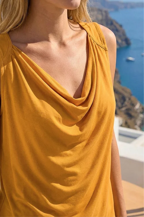 Roman Ochre Cowl Neck Stretch Top - 20 Image 4