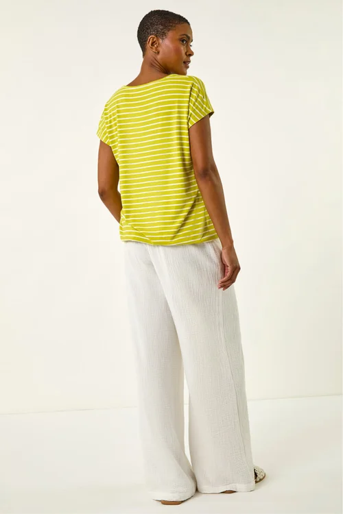 Roman Lime Stripe Print V-Neck Stretch Tee - 12 Image 3