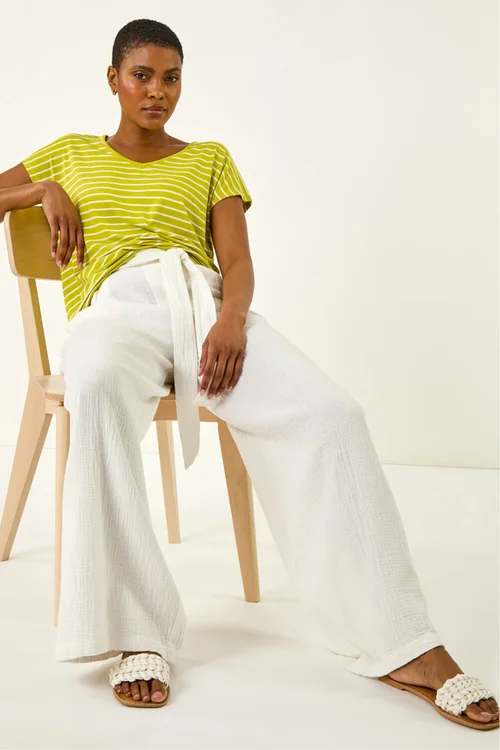 Roman Lime Stripe Print V-Neck Stretch Tee - 12 Image 1