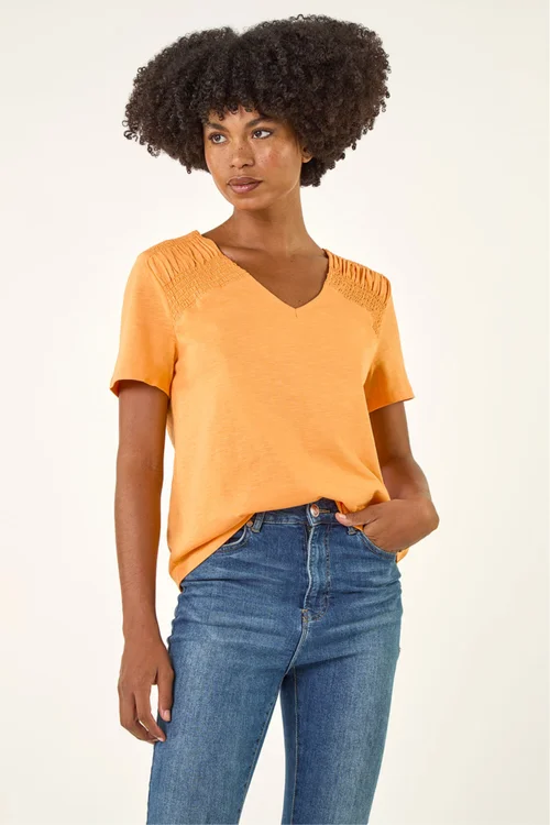 Roman Orange Shirred Shoulder T-Shirt - 16 Image 1