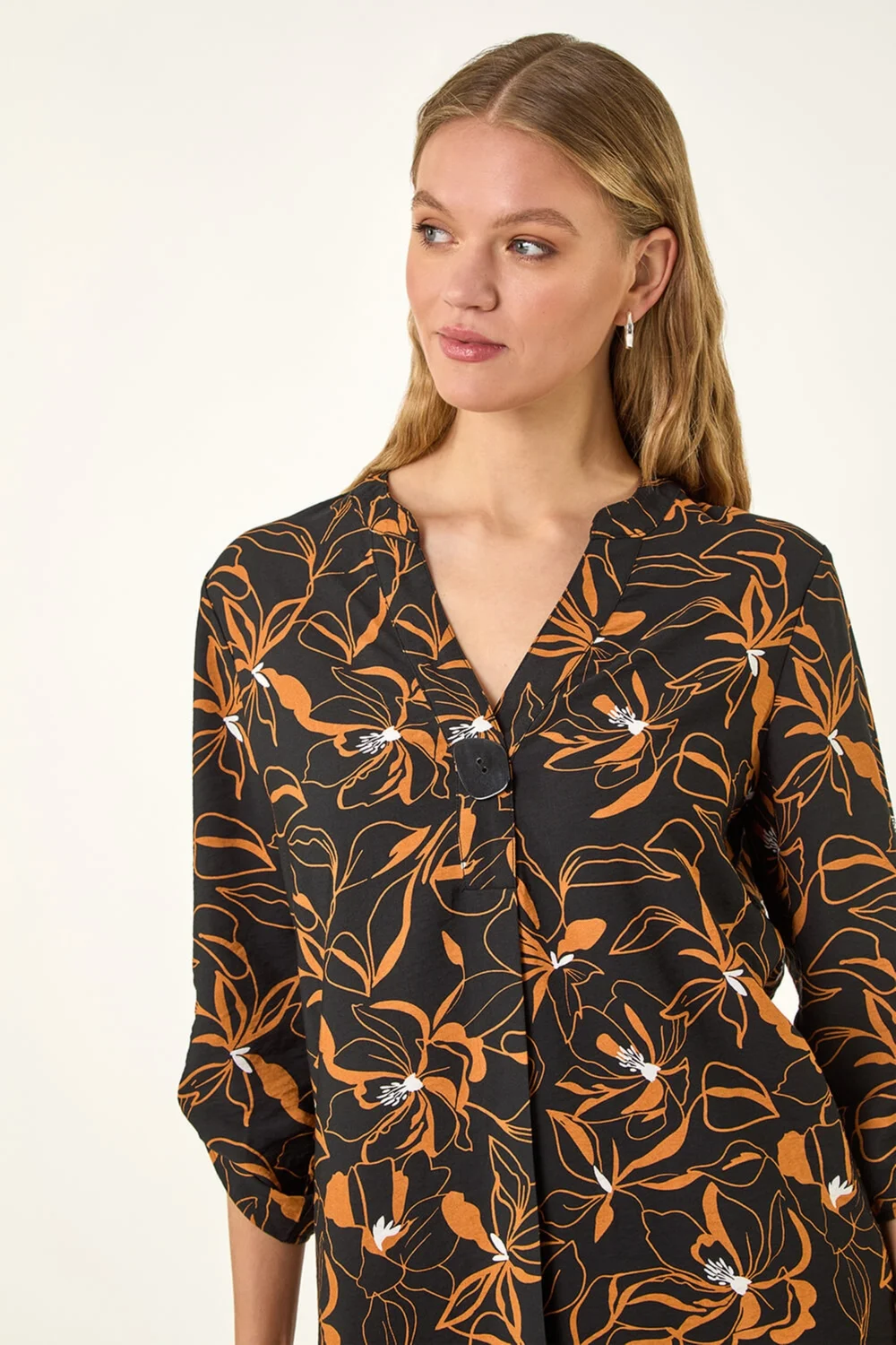 Roman Black Floral Longline Buttoned Top - 12 Image 4