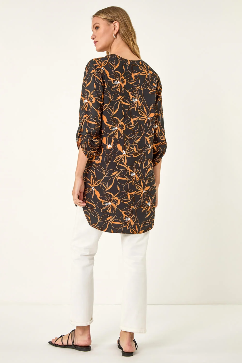 Roman Black Floral Longline Buttoned Top - 12 Image 3