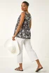 Roman Black Floral V-Neck Buttoned Top - 20 Image 3