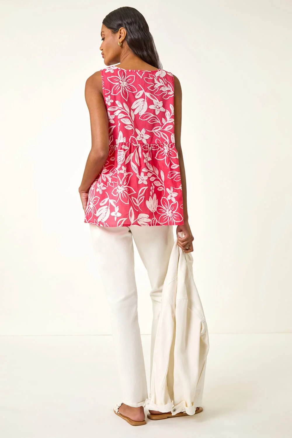 Roman Coral Floral V-Neck Buttoned Top - Size 10 Image 4