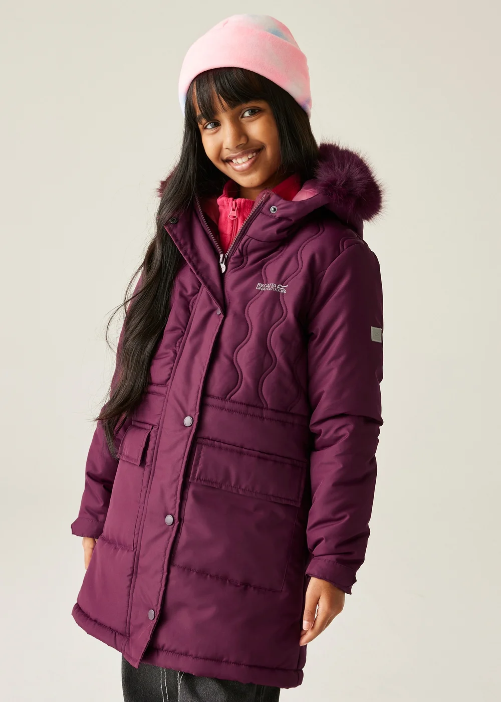 Regatta Aubergine Kids' Fabrizia II Reflective Jacket (3-16yrs) - 3-4 Yrs Image 1