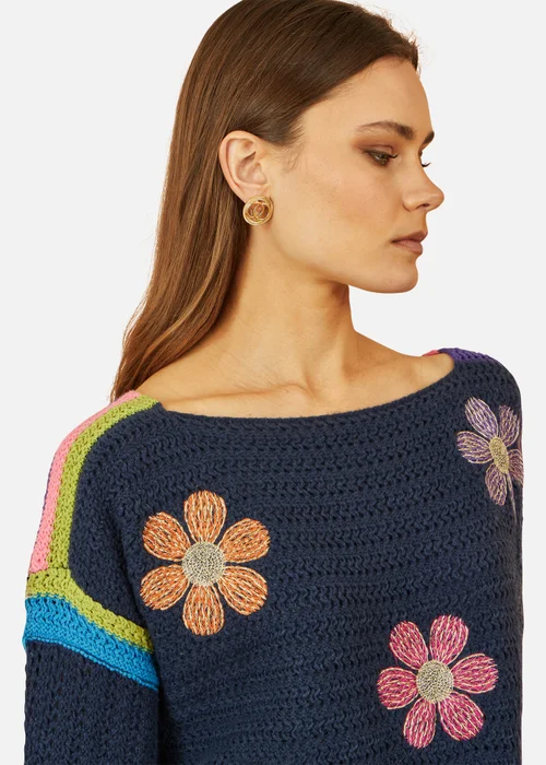Yumi Navy Crochet Flower Jumper - M Image 3
