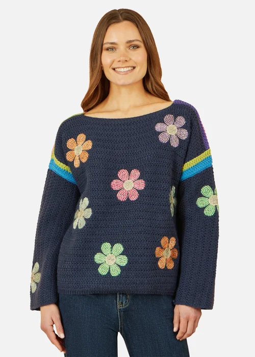 Yumi Navy Crochet Flower Jumper - M Image 2