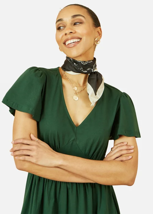 Yumi Green Cotton Jersey V Neck Midi Dress - 8 Image 2