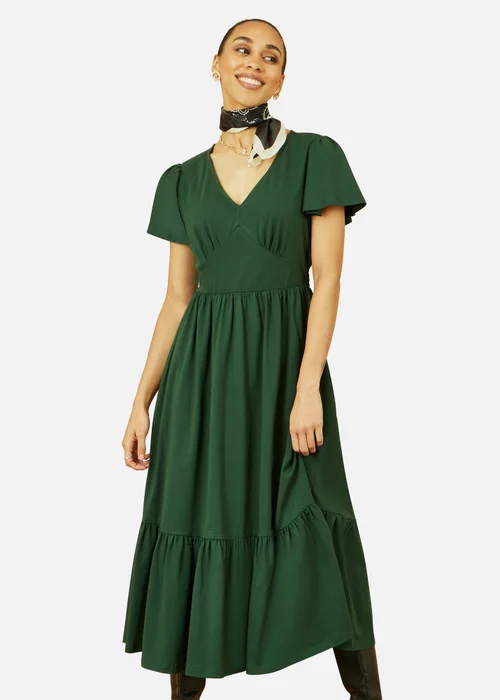 Yumi Green Cotton Jersey V Neck Midi Dress - 8 Image 3