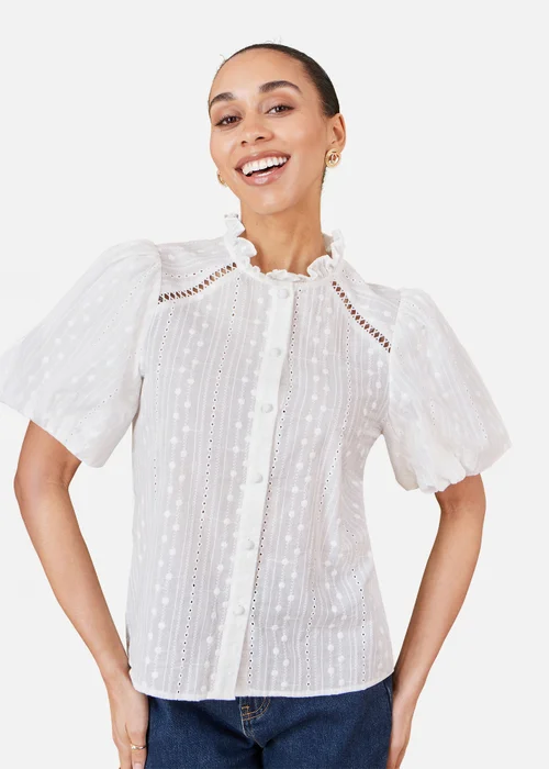 Yumi White Broderie Anglaise Puff Sleeve Shirt - 8 Image 3