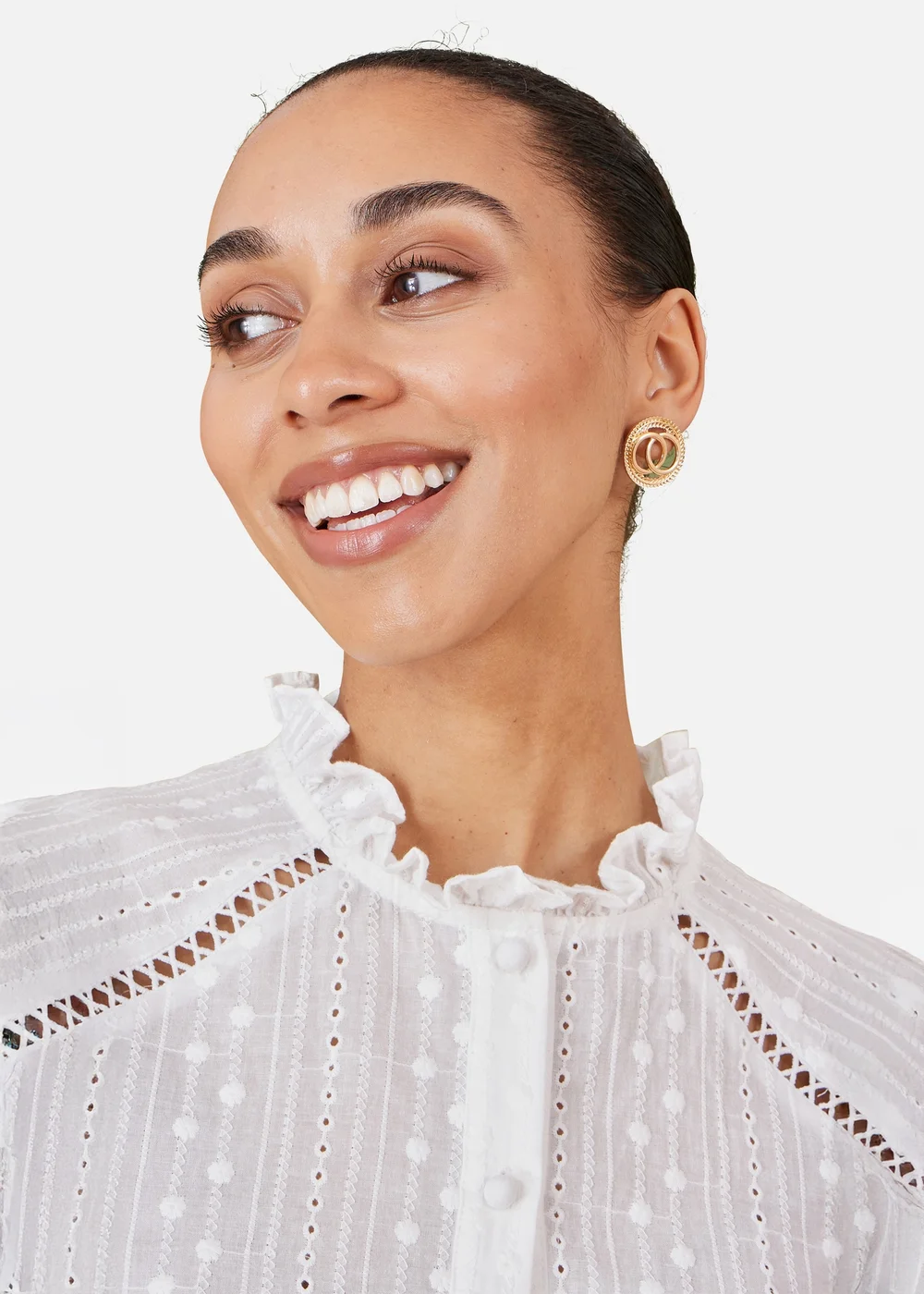 Yumi White Broderie Anglaise Puff Sleeve Shirt - 8 Image 2