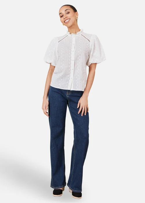 Yumi White Broderie Anglaise Puff Sleeve Shirt - 8 Image 1