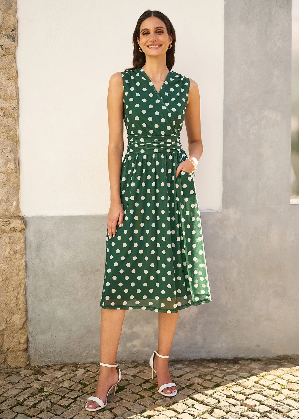 Yumi Green Mesh Wrap Dress With Pockets - 16 Image 3