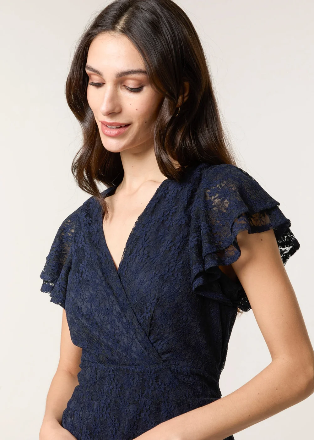 Blue Vanilla Navy Lace Flutter Sleeve Wrap Mini Dress - XL Image 3