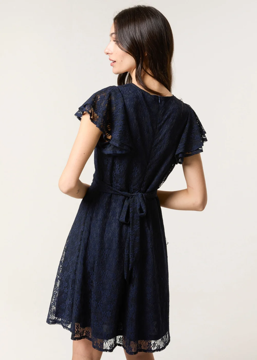 Blue Vanilla Navy Lace Flutter Sleeve Wrap Mini Dress - XL Image 4