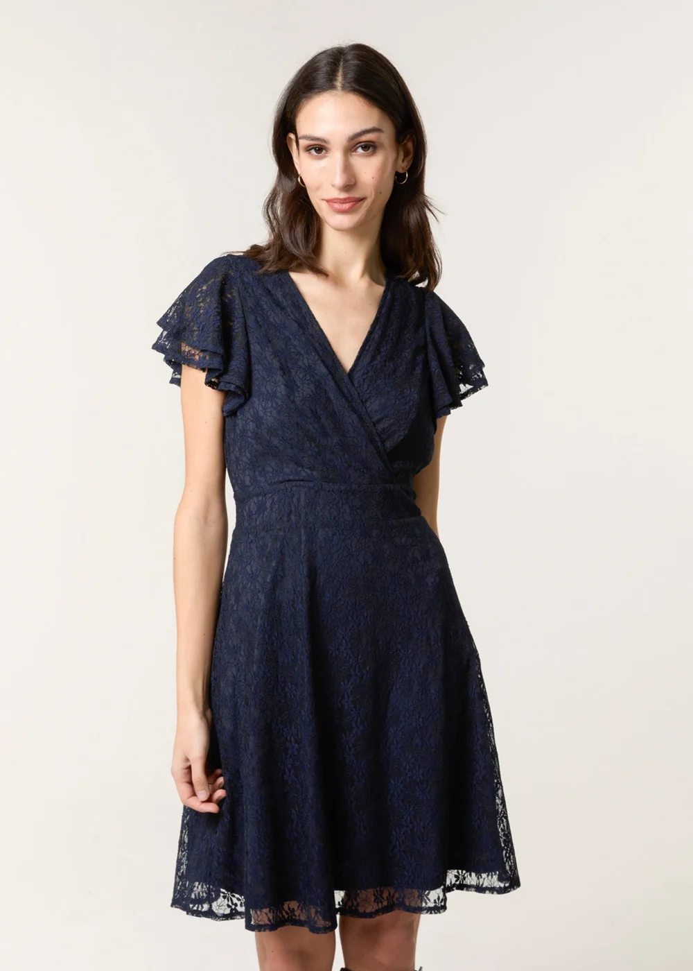 Blue Vanilla Navy Lace Flutter Sleeve Wrap Mini Dress - XL Image 1