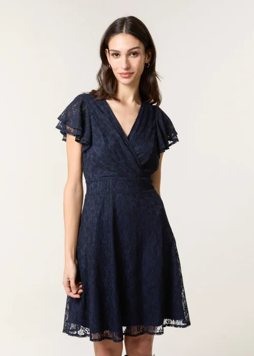 Blue Vanilla Navy Lace Flutter Sleeve Wrap Mini Dress - XL Image 1