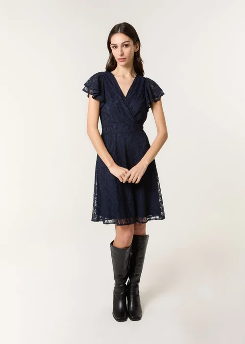 Blue Vanilla Navy Lace Flutter Sleeve Wrap Mini Dress - XL Image 2